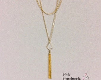 Diamond & tassel two consecutive long necklace