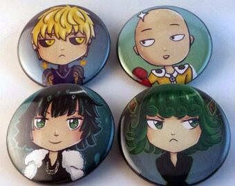 One Punch Man buttons set pin back genos fubuki tatsumaki saitama anime