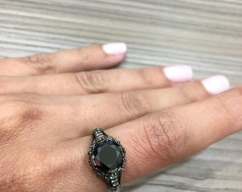 Vintage Style Black Diamond Engagement Ring