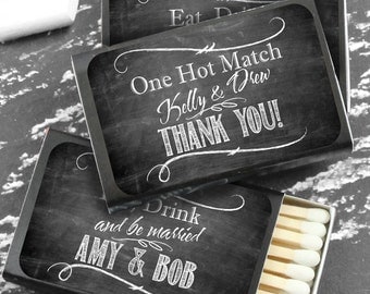 Wedding Favor Matches, Chalkboard Personalized Match Favors, Chalkboard Art, The Perfect Match - Set of 50, Unassembled (Black Box)