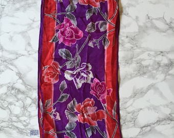 1970s Oscar De La Renta silk scarf | rose print silk scarf