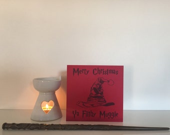 ON SALE * Sorting Hat Christmas • 6x6 • Merry Christmas Card • Red • White • Harry Potter Card • The Sorting Hat • Wizarding World • HP •