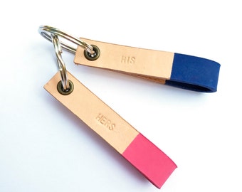 Dipped Leather Keychain, Couple Leather Keychain, His and Hers Matching Keychain, Custom His and Hers Keychain, Custom Anniversary Gift