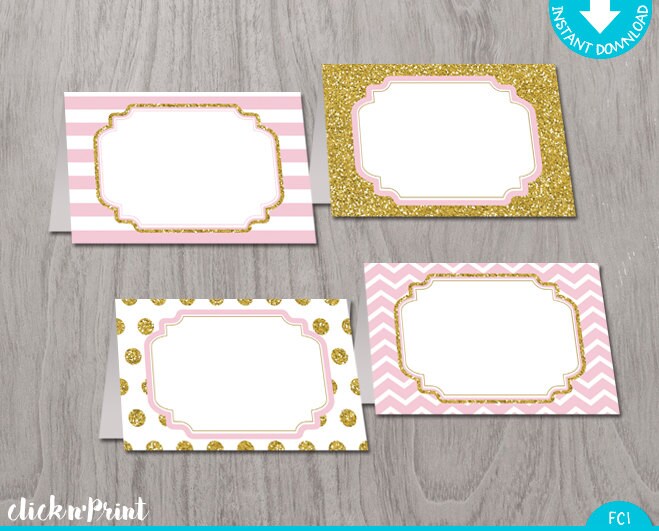 Pink and Gold Print Yourself Food Tent Cards by clicknprintdesigns