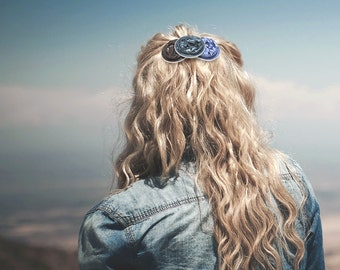 Dark-Slate-Gray Big Hair Clip - A handmade recycled jewelry, made of 3 Nespresso capsules, dark-turquoise, blue and black.