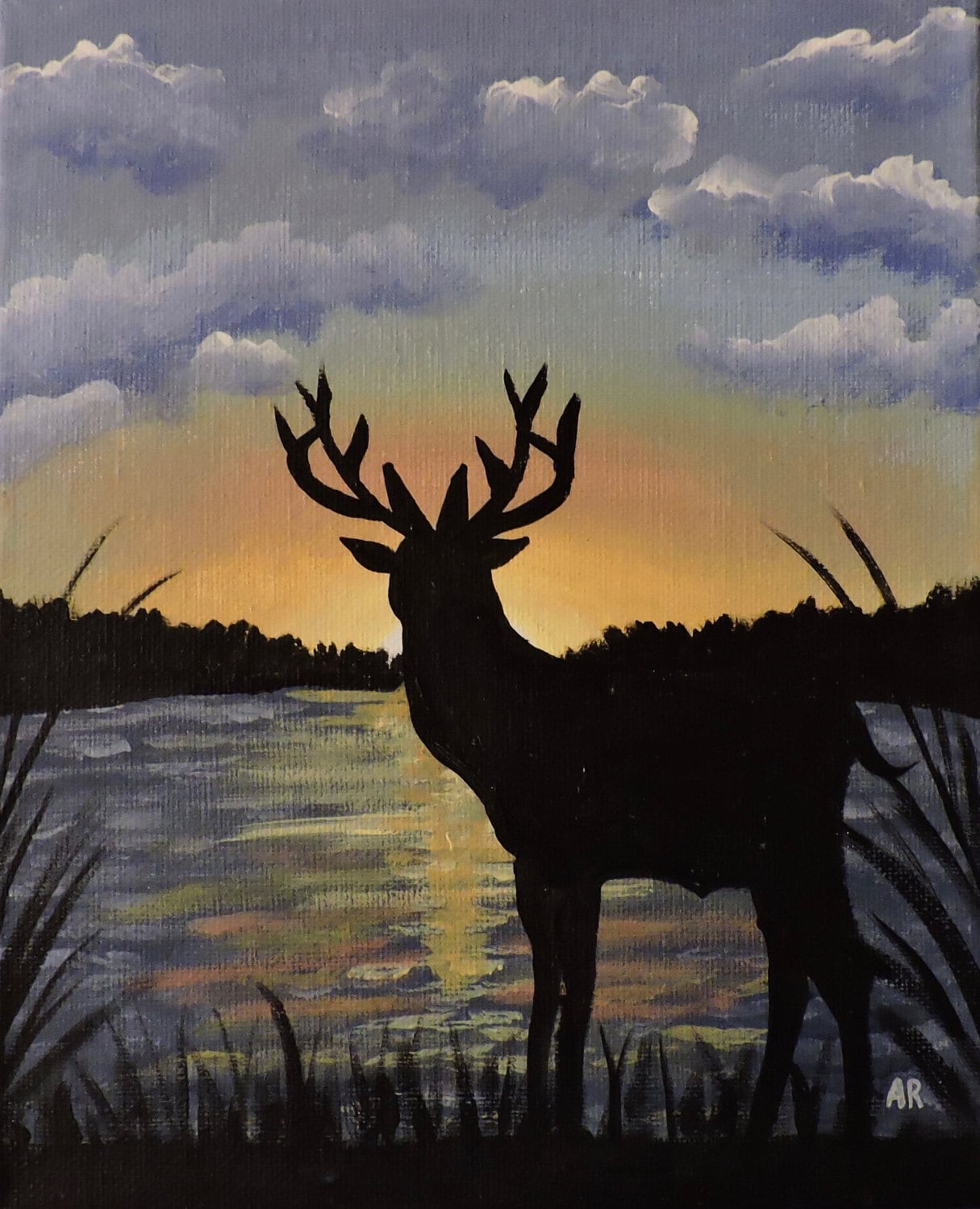 Deer Sunset 8x10 Acrylic Painting by ArtbyAliciaRopeter on Etsy