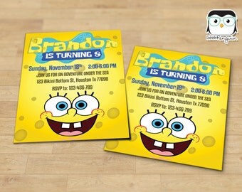 SpongeBob Invitation, SpongeBob birthday, Spongebob Party, SpongeBob printable, Spongebob card, Spongebob Digital