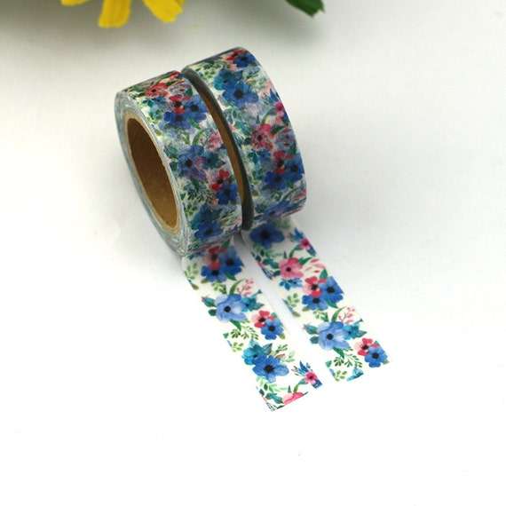 Blue Floral Washi Tape-Blue Flower Masking Tape-Pretty Planner