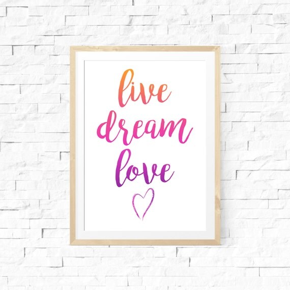 Items similar to Live Dream Love Art, Caligraphy Art, Inspirational