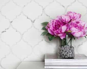 Marble Moroccan Temporary Wallpaper, Moroccan Pattern Regular Wallpaper, White Marble Removable Wallpaper