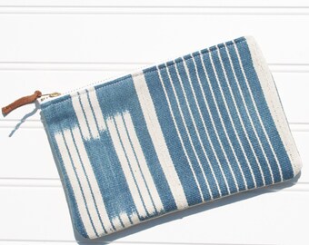 SALE Small Blue Ikat Mudcloth Pouch