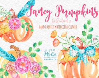 Watercolor Pumpkin Clipart, Autumn Fall Watercolor Trendy PNG Clipart Set, Digital Download Chalkboard Watercolour Cliparts, Fall Leaves PNG