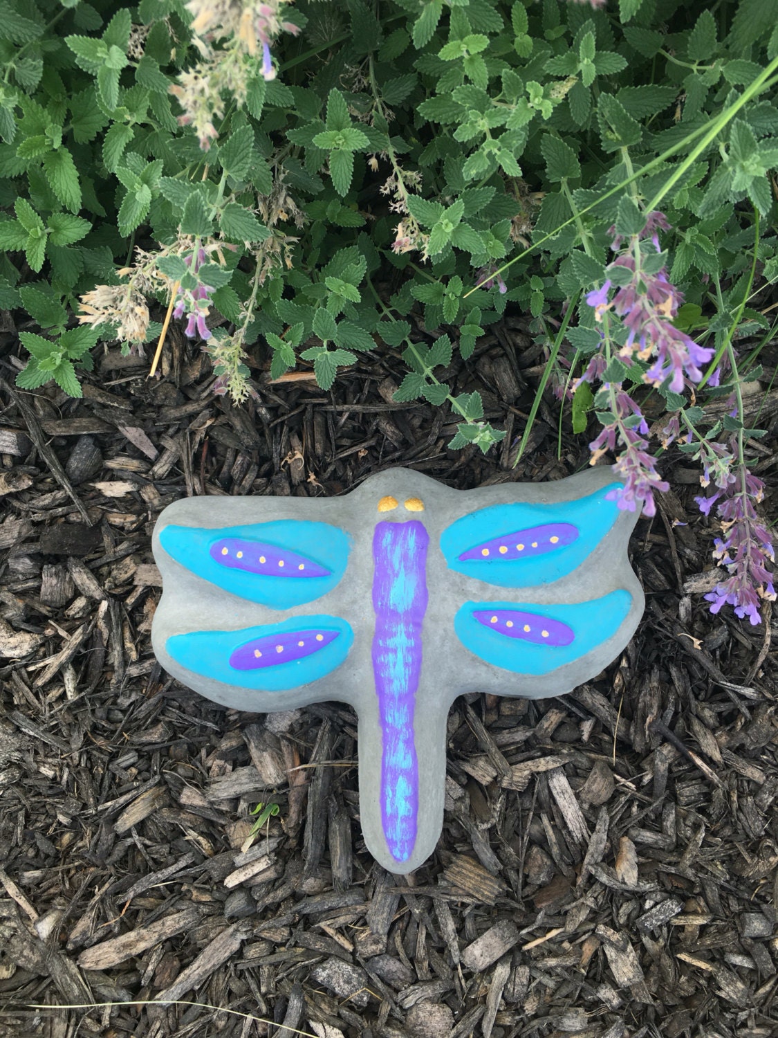 Hand Painted Concrete Dragonfly Garden Stone Stepping Stone