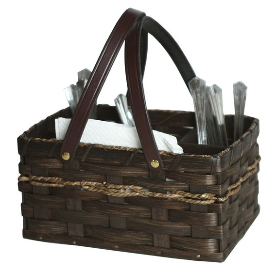 Items similar to Silverware and Napkin Holder Basket, Amish Hand Woven