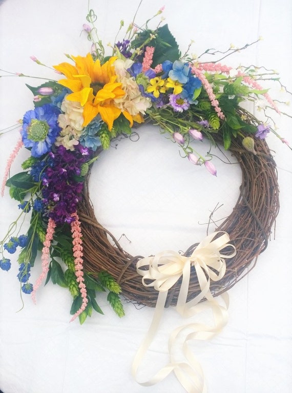 24 Inch Diameter Spring Flower Front Door Wreath