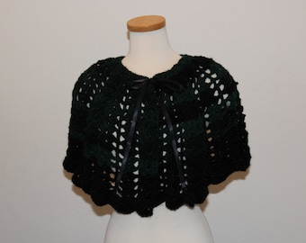 Crochet Green and Black Capelet, Lacy Green and Black Capelet, Capelet Green and Black, Well-Being Green Capelet