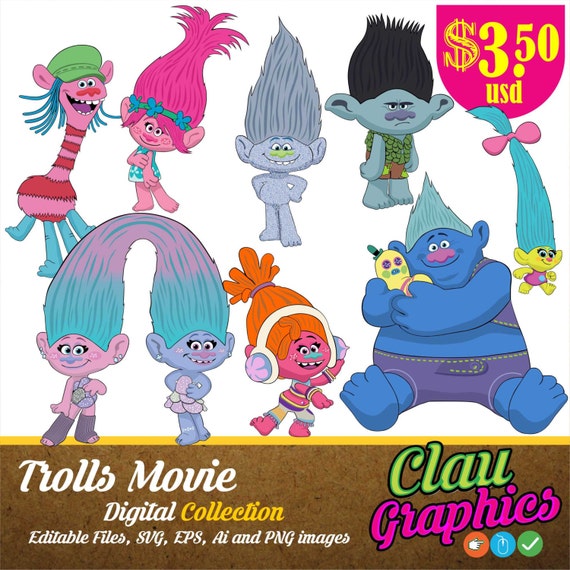 Trolls Movie clipart Digital IllustrationsReceive the