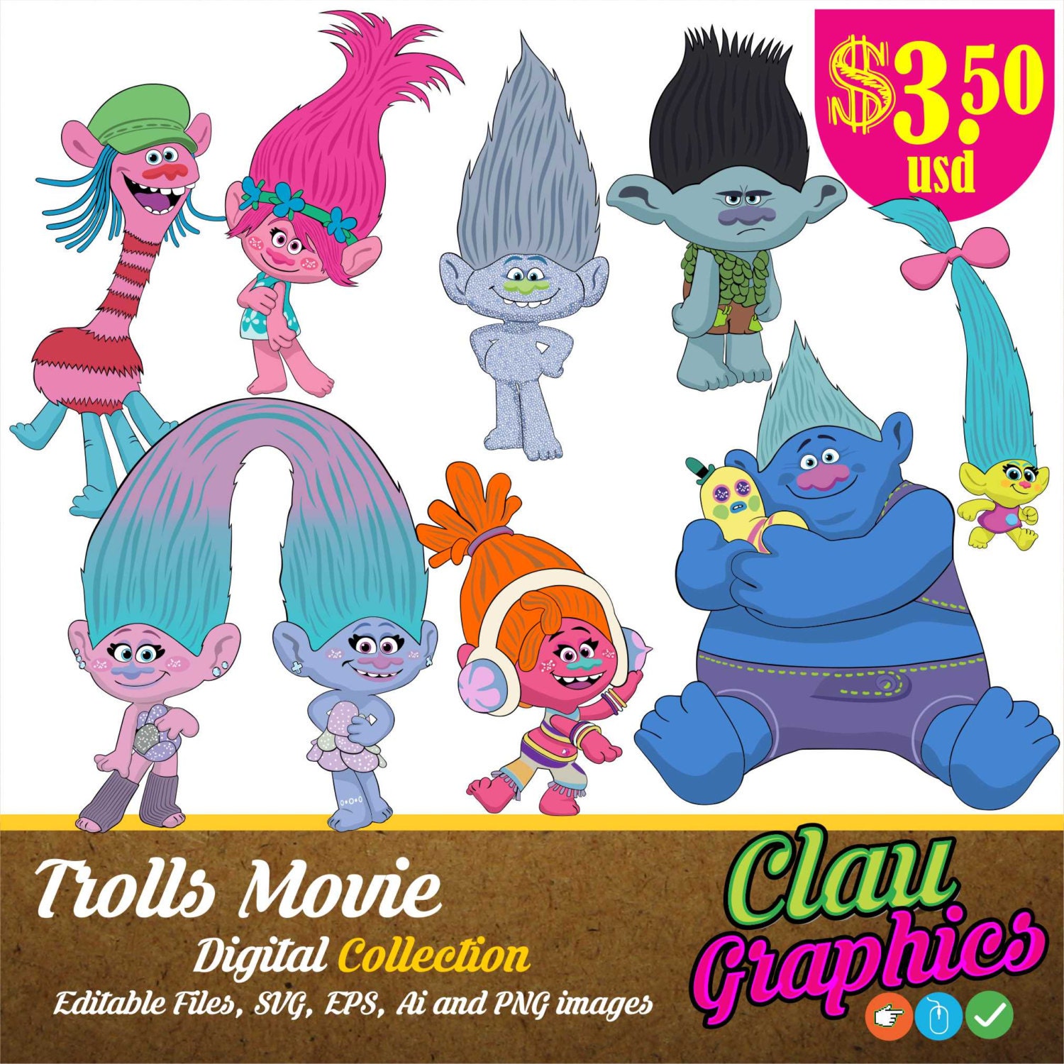 Trolls Movie clipart Digital IllustrationsReceive the