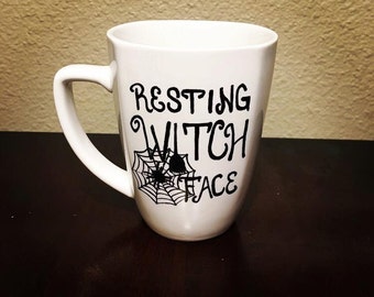 Resting Witch Face Mug - 12 oz Ceramic Halloween Mug