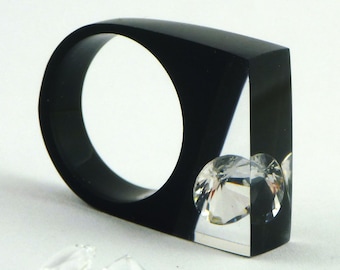 Resin Rings Unique Crystal Rings Zirconia Ring Black Resin Glamour Style Resin Jewelry Shiny Geometric Ring Gift for Her Black Ring