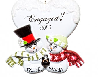 Engaged Snowman Couple Personalized Christmas Ornament-Free Gift Bag Included