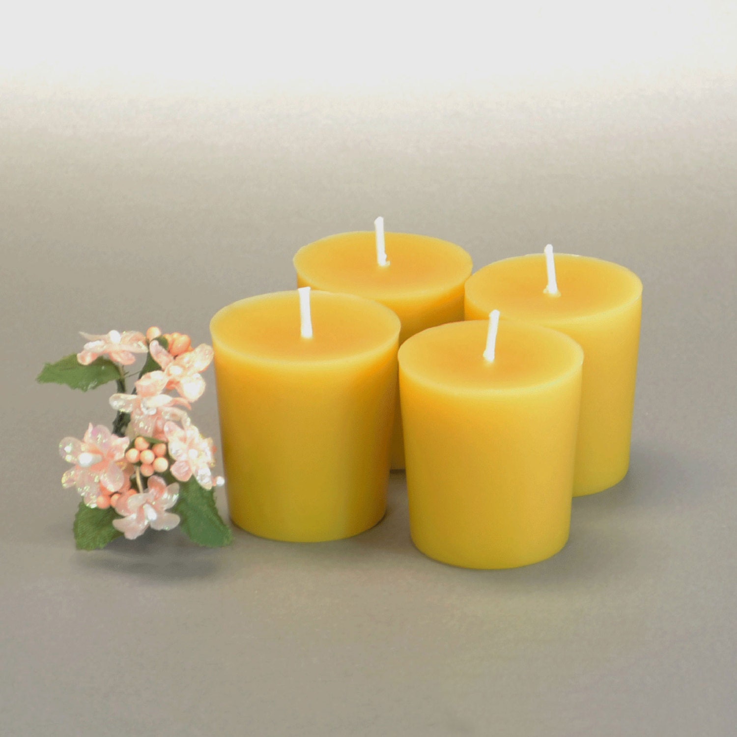 Pure Yellow Beeswax Votive Candles Set of 4 by HoneycombTreeStore