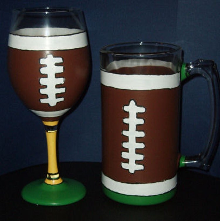 Football drinking glasses by shellyzart on Etsy