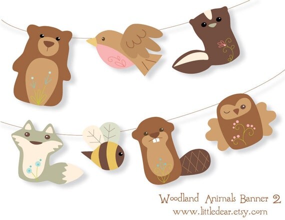Printable Woodland Animals Banner Set 2 PDF digital download