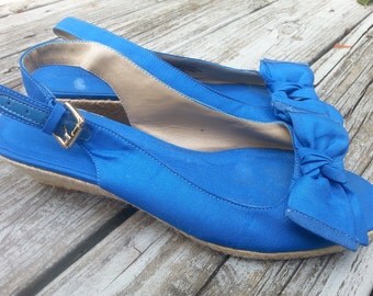 Vintage Bandolino Blue Slingback Bow Espadrilles Size 8 M