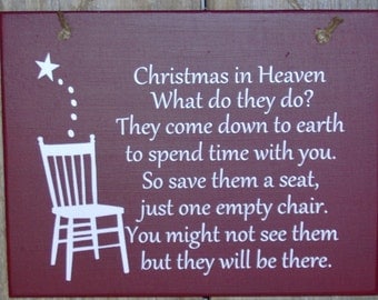 Christmas In Heaven Seat Chair Wood Vinyl Sign Season Greeting Holiday Memories Spirit Wall Hanging Ornament Giftware Unique Home Decor Art