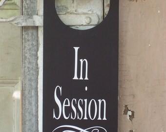 In Session Door Knob Hanger Wood Vinyl Sign Office Spa Salon Massage Therapy Business Supplies Decor Notice Message Modern Fabulous Office