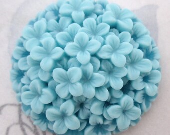 3 pcs. resin hydrangea blue flower floral relief cameo flat back cabochons 37mm - f5082
