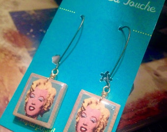 Marilyn Monroe Pop Art print Earrings - Marilyn Monroe Scrabble Earrings - Repurposed Recycled