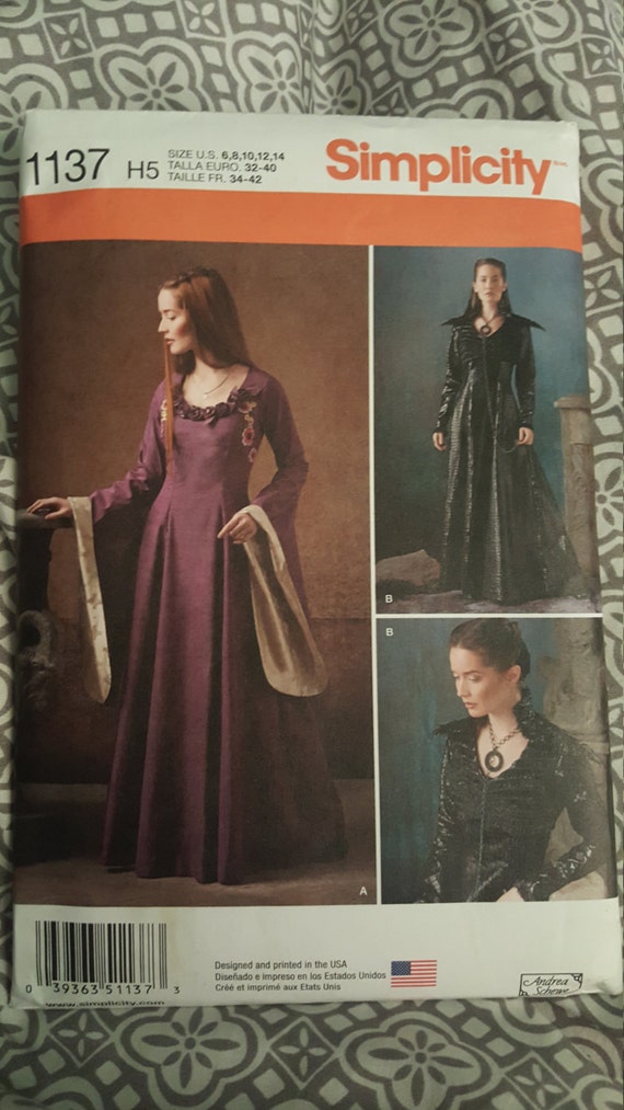 Simplicity sewing Pattern 1137 renaissance Game of Thrones