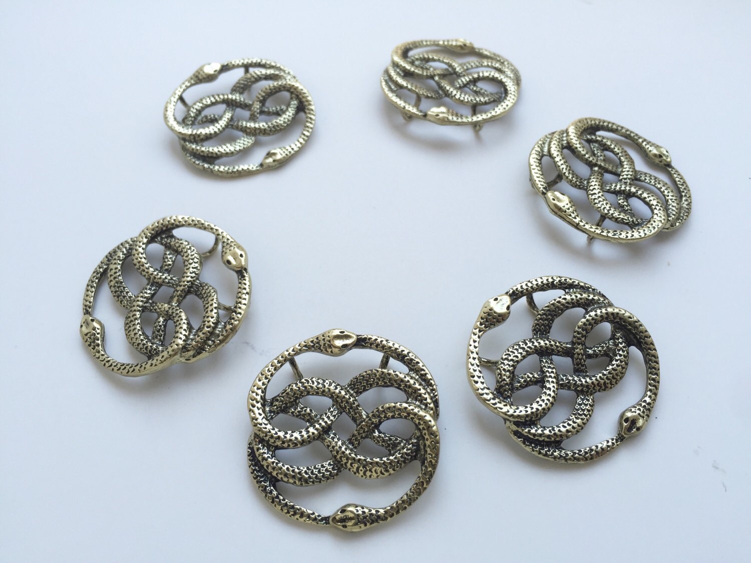 6 Golden Brass Auryn Neverending Story Snake Pendants
