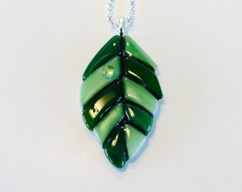 Fused Glass Leaf Pendant (Green)