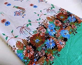 Vintage Polyester Floral Fabric with Birds