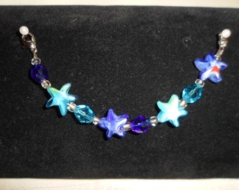 Interchangeable Watchband or Medic Alert Bracelet with Blue and Aqua Stars