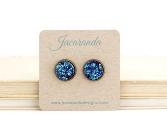 Faux Druzy Earrings - Post Druzy Earrings - Blue Druzy Earrings - Blue Sparkle Earrings - Blue Faux Druzy - Stud Earrings - Faux Gemstone
