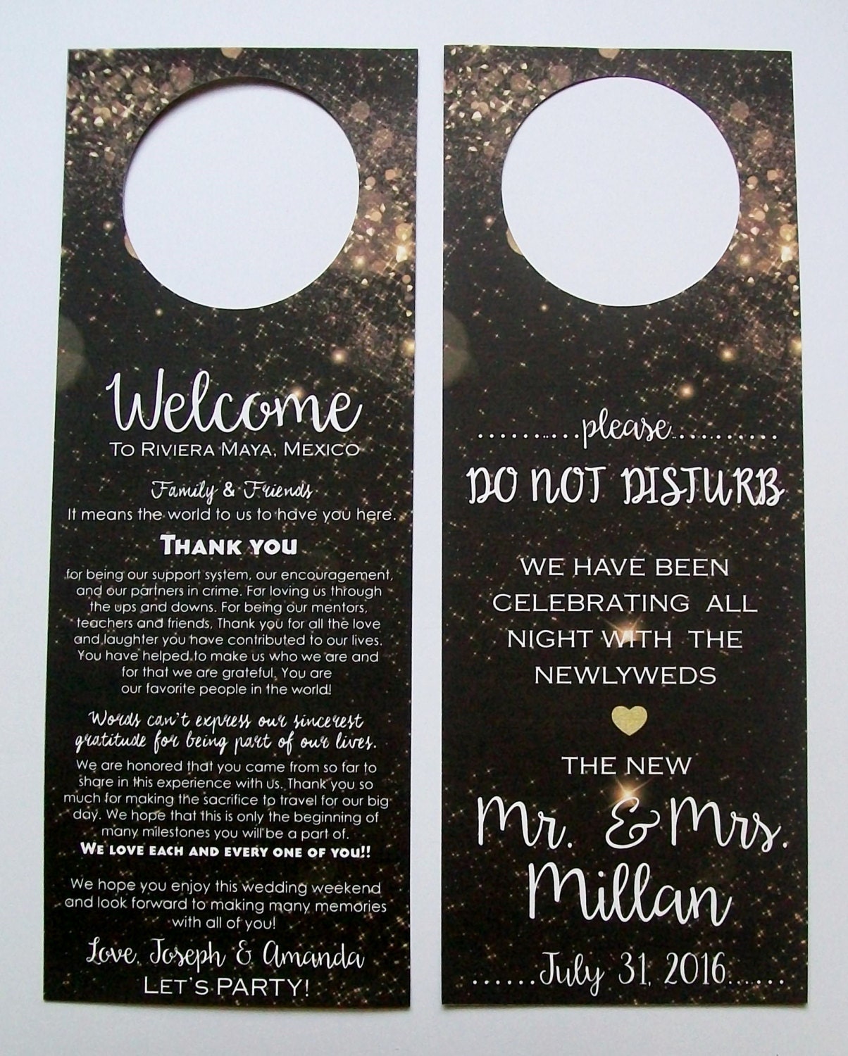 Hotel Door Hangers GOLD GLITTER Bokeh Double Sided for Out