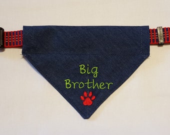 Big Brother Dog Bandana, Over Collar, Bandana, Denim Dog Bandana, Big Brother, Pet Accessories, Denim, Dog Scarf, Dogs, Pets, New Baby