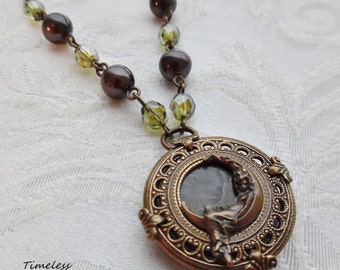 Dream Weaver, Antique Mother of Pearl Button Necklace (Brass Ox)-Style#3