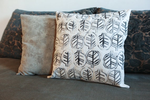 Handprinted Quilted Modern Pillow Neutral Decor 17x17