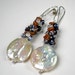 RESERVED For SUE LIN-Coin Pearl Earrings- Gemstone and Pearl Earrings with Leather, Fine Silver, Kyanite and Moonstone- Country Girl Pearls