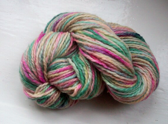 Hand painted yarn 50g apple blossom pink, green by SpinningStreak