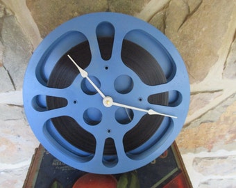 Movie Reel Clock - Repurposed and Upcycled Wall Clock - 10" Diameter - Vintage Film Reel