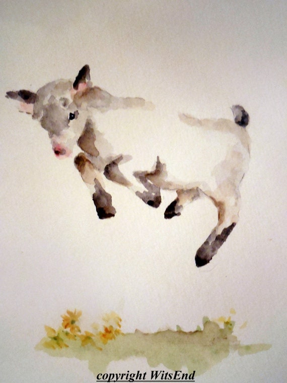 Baby Goat painting original watercolor nursery Farm animal art