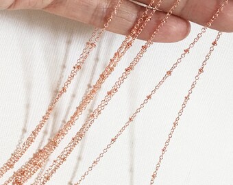 Electroplated rose gold chain with beads, rose gold beaded chain, small cable chain