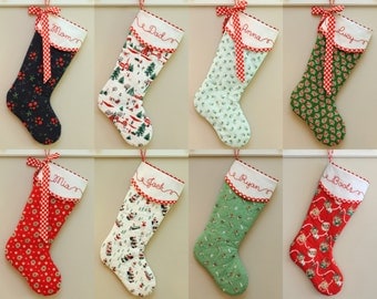 Christmas Stocking Personalized, Christmas Stocking Quilted, Hand Embroidered Stocking, Embroidered Stocking, Eight Colorways to Choose From