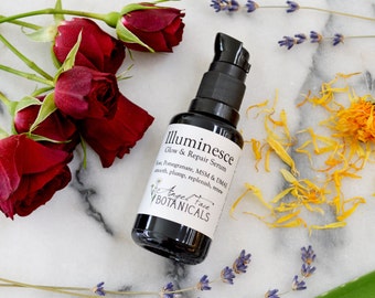 Illuminesce Glow + Repair Serum. Organic Facial Serum with MSM, DMAE, Pomegranate + Calendula for Smoothing Fine Lines + Wrinkles - 1.1 oz